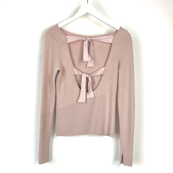 Elizabeth and James Fay Petal-Pink Tie Back Long Sleeve Sweater - Picture 3 of 9